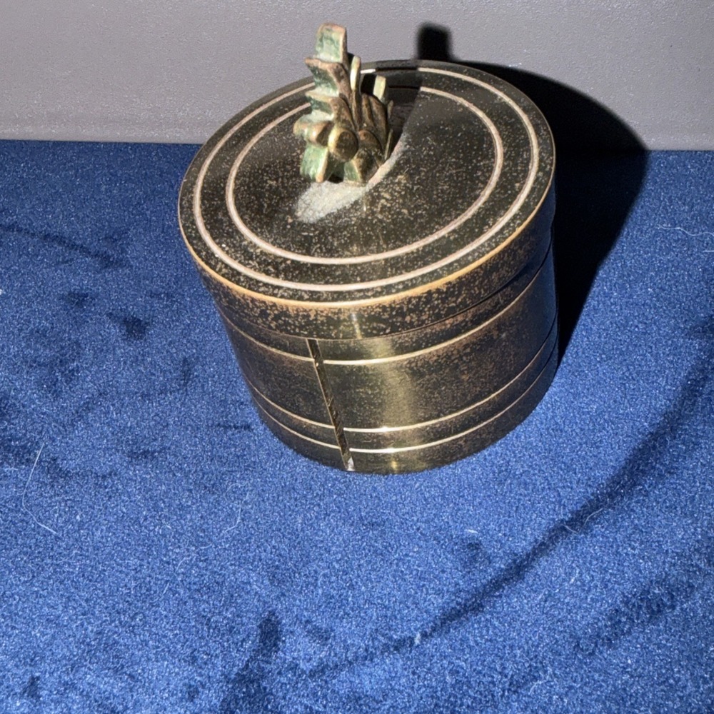 Vintage Brass Desktop Stamp Roll Dispenser Round Box Unique